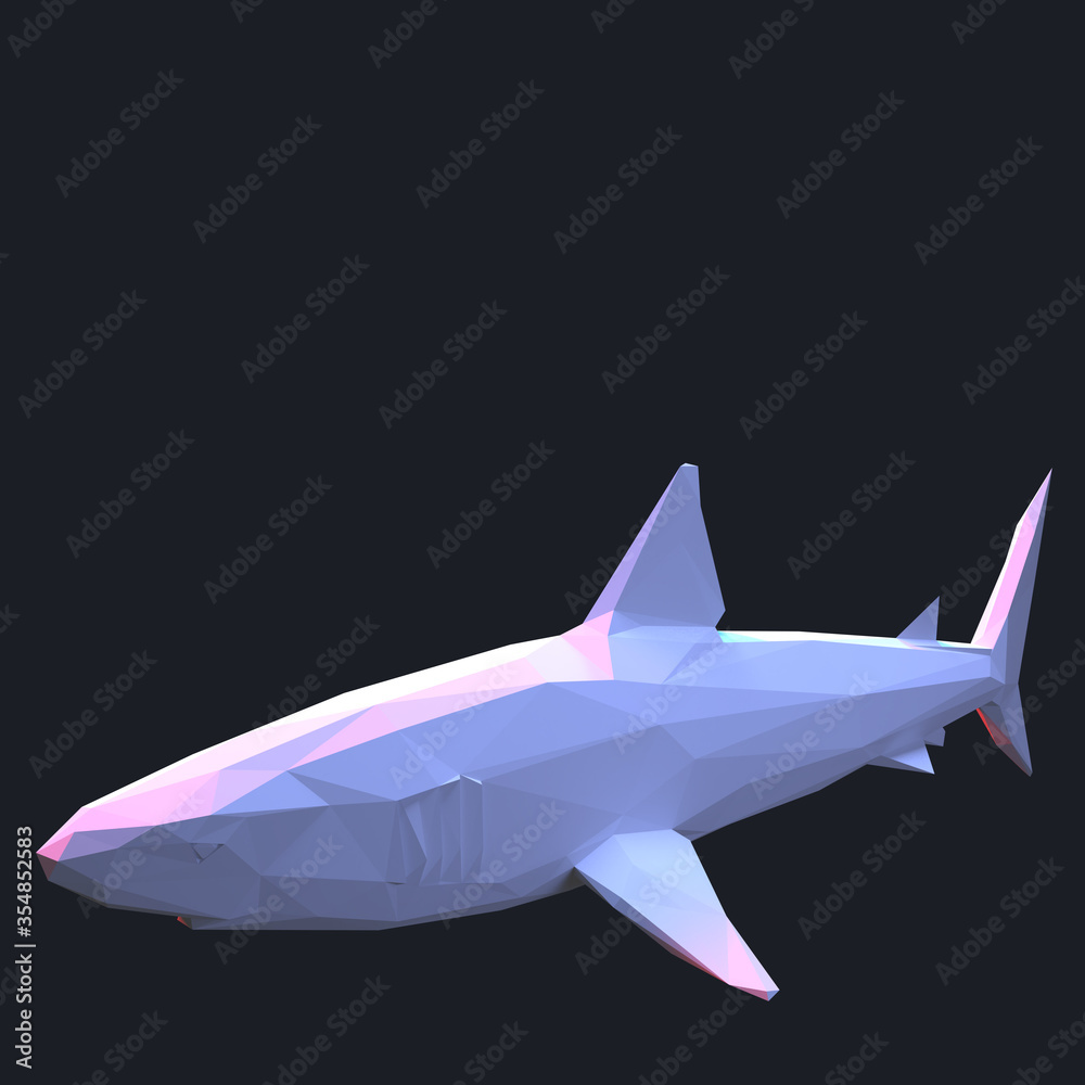 shark 3d low poly graphic illustration of wildlife animal that is isolated, colorful, background design geometric concept style icon mammal origami paper folded  triangle silhouette shape