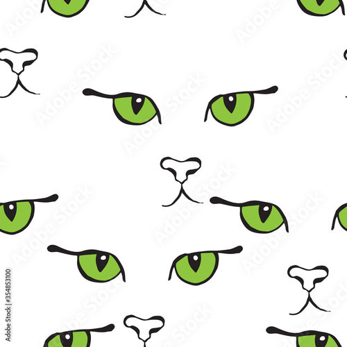 Seamless pattern with cat's eyes and noses on white. Vector. Animal art background.