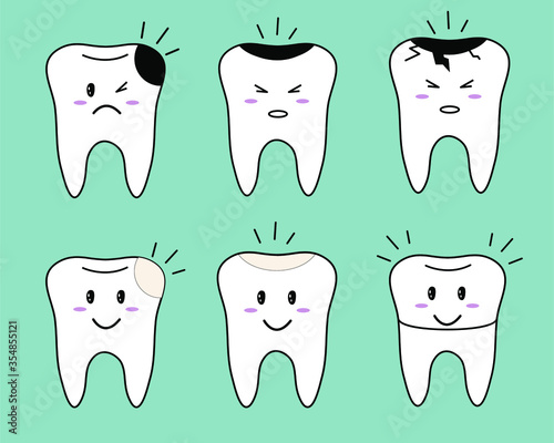 Vector illustration. A selection of images. Funny teeth. Teeth icons.