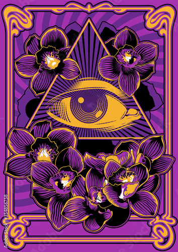 Psychedelic Art Poster Orchid Flowers, Eye Triangle 