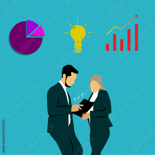 vector graphics illustration of two business people negotiating and planning their business. Fit for a businessman who meetings for business planning
