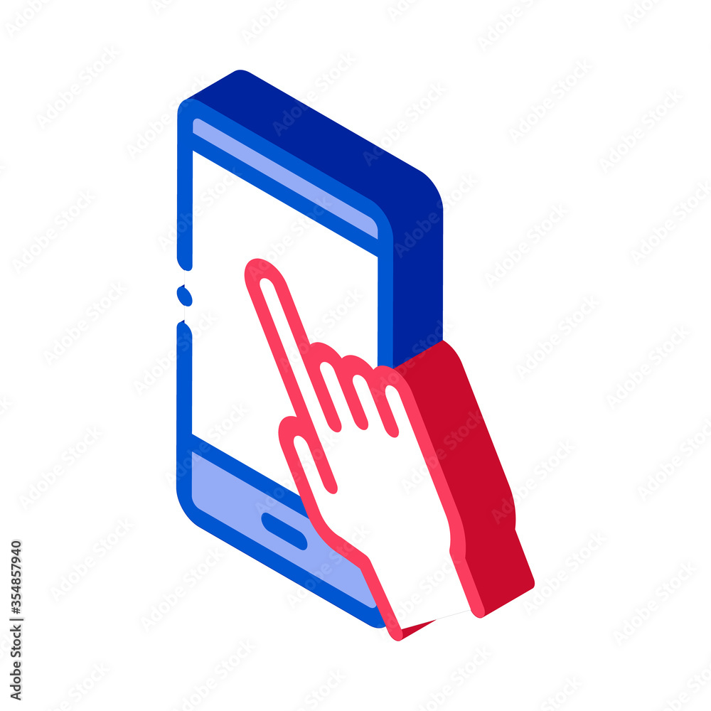 Fototapeta premium Hand Push Phone Icon Vector. Isometric Hand Push Phone sign. color isolated symbol illustration