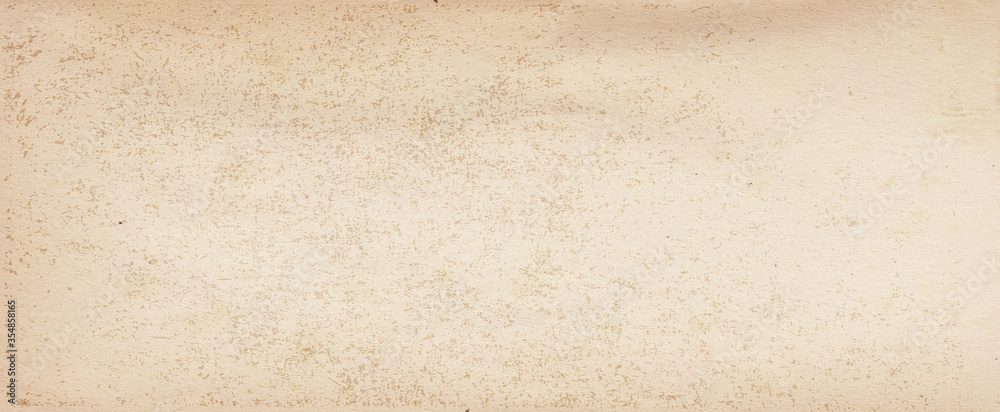 Old brown paper parchment background design with distressed vintage stains and ink spatter and white faded shabby center, elegant antique beige color - obrazy, fototapety, plakaty 