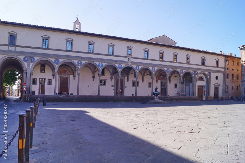 Naklejka premium Florence during the covid-19 emergency, Santissima Annunziata square, Italy