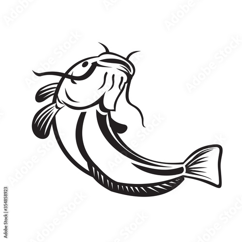 European Catfish or Wels Catfish Going Up Black and White