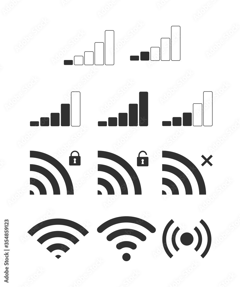 Collection of gray cellular and wifi icons isolated on white background. Vector. Collection of gray cellular and wifi icons isolated on white background. Vector.