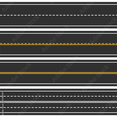 Collection of different public roads with different markings isolated on a white background. Vector.