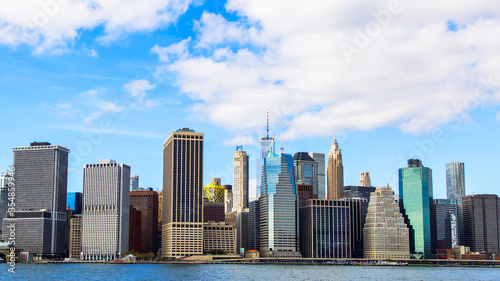 NEW YORK, USA, on MARCH 14, 2019. Skyscrapers on Manhattan. A city panorama from the sea