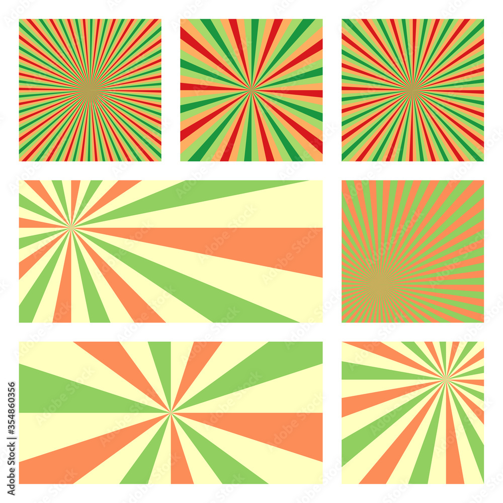Artistic sunburst background collection. Abstract covers with radial rays. Stylish vector illustration. Artistic sunburst background collection. Abstract covers with radial rays. Stylish vector illustration.