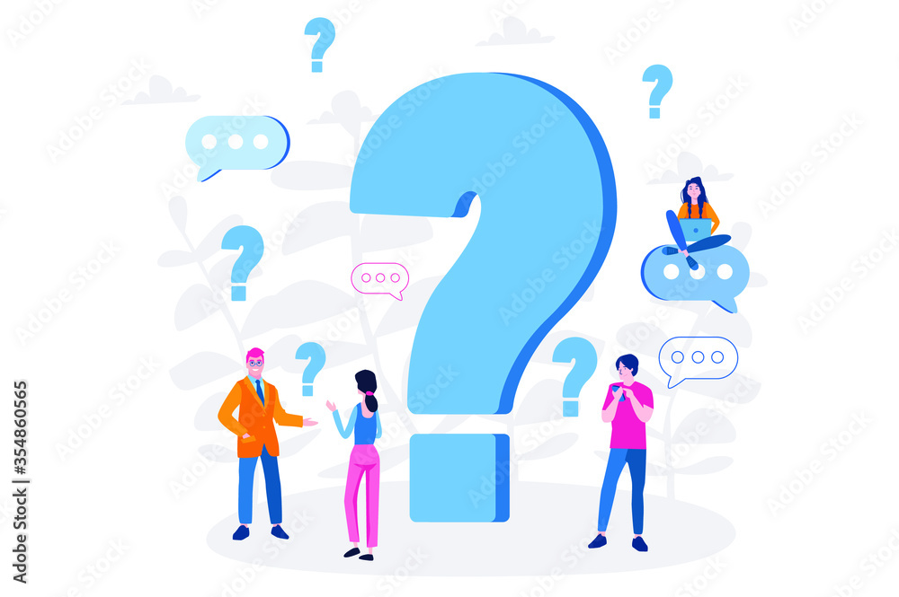 Question mark. Business people asking questions around a huge question mark. Vector illustration.for web banner, infographics, mobile website. 