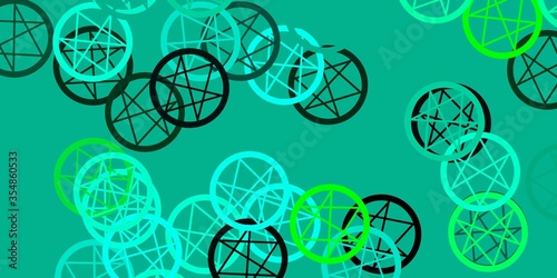 Light Green vector background with occult symbols.