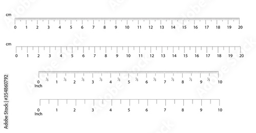 Inch and metric rulers. Centimeters and inches measuring scale cm metrics indicator. Precision measurement centimeter icon tools of measure size indication ruler tools. Vector isolated.