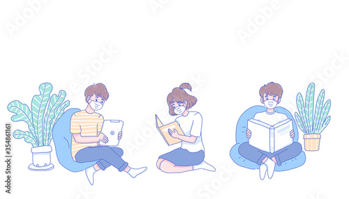 Kids study from home vector set 