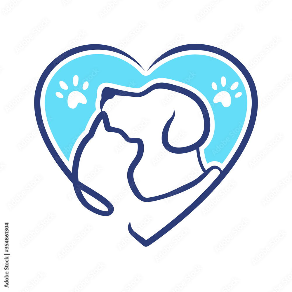 dog and cat symbol in a heart shape. line art illustration. dog and cat symbol in a heart shape. line art illustration.