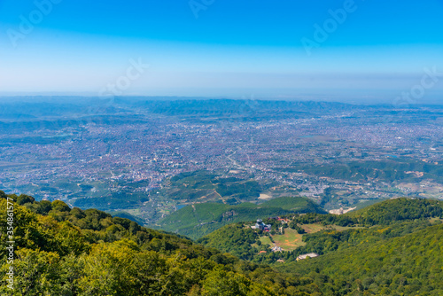 Aerial view of Tirana from Dajti mountain in Albania photo