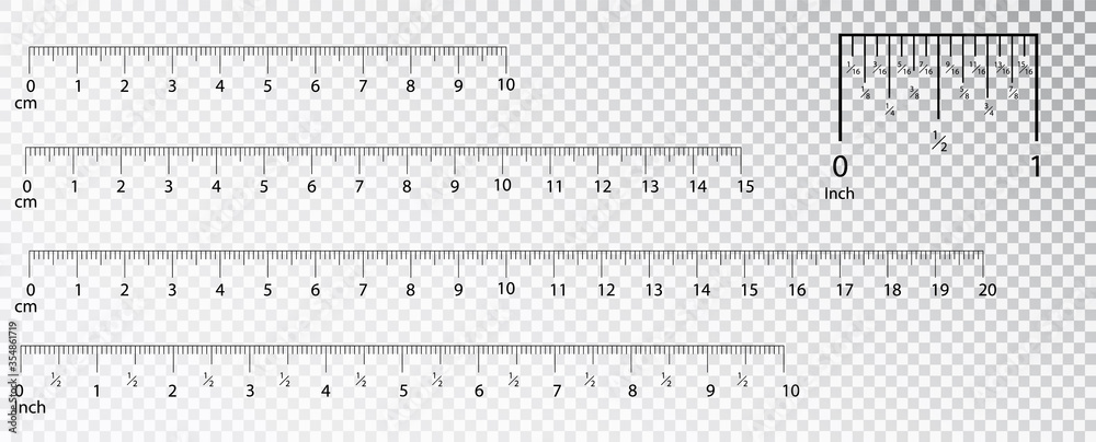 Rulers Inch and metric rulers. Measuring tool. Centimeters and inches ...