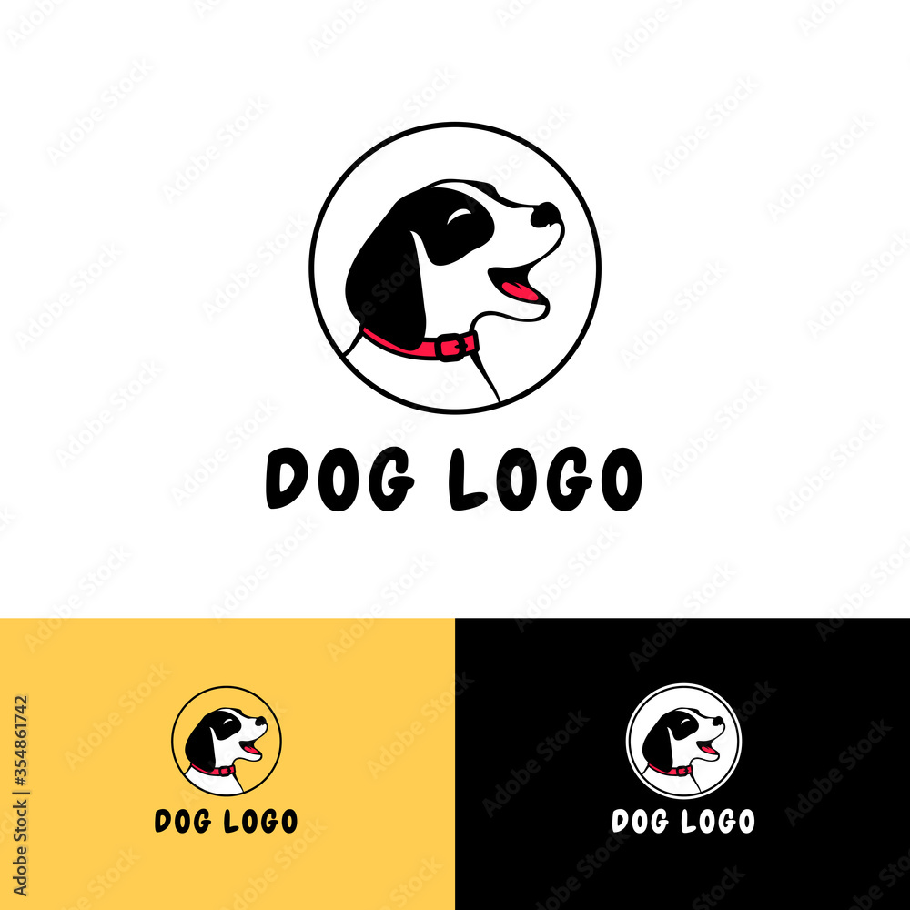 Happy dog with red collar simple logo. vector Happy dog with red collar simple logo. vector