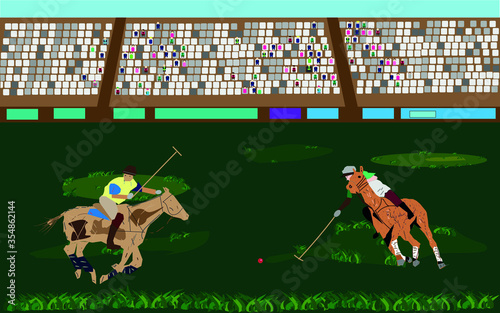 two teams play horse polo on the grass