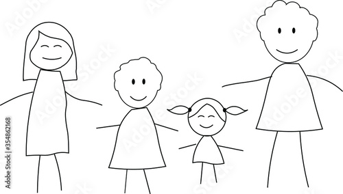 childish pencil drawing of a happy family