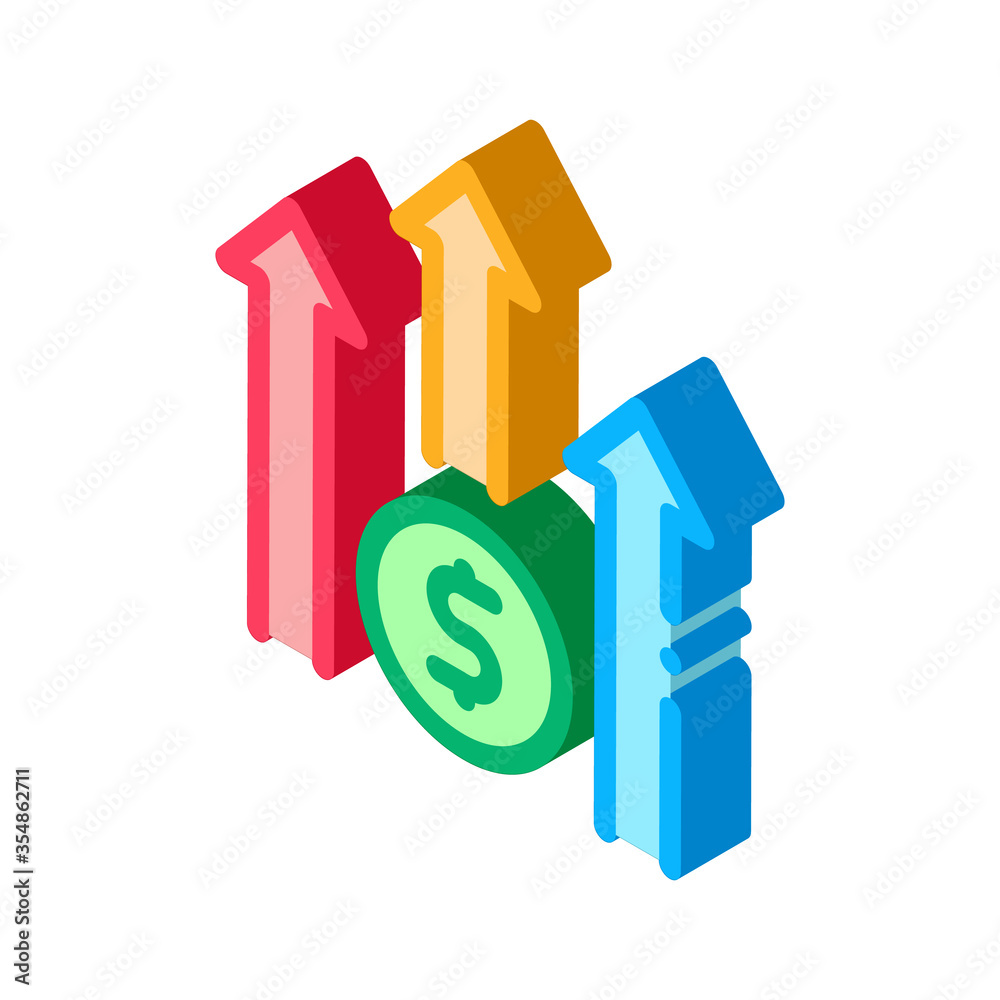Grow Arrow Dollar Icon Vector. Isometric Grow Arrow Dollar sign. color isolated symbol illustration Grow Arrow Dollar Icon Vector. Isometric Grow Arrow Dollar sign. color isolated symbol illustration