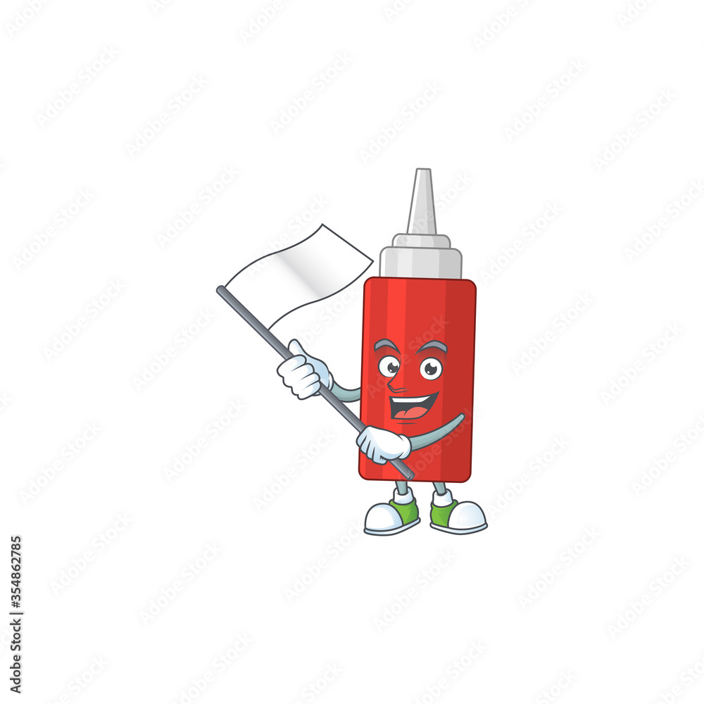 Obraz premium Cute caricature character of sauce bottle with a white flag