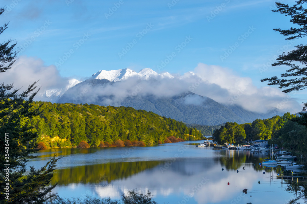 Pearl Harbour, a small harbour at Waiau River, Lake Manapouri, South Island - New Zealand
