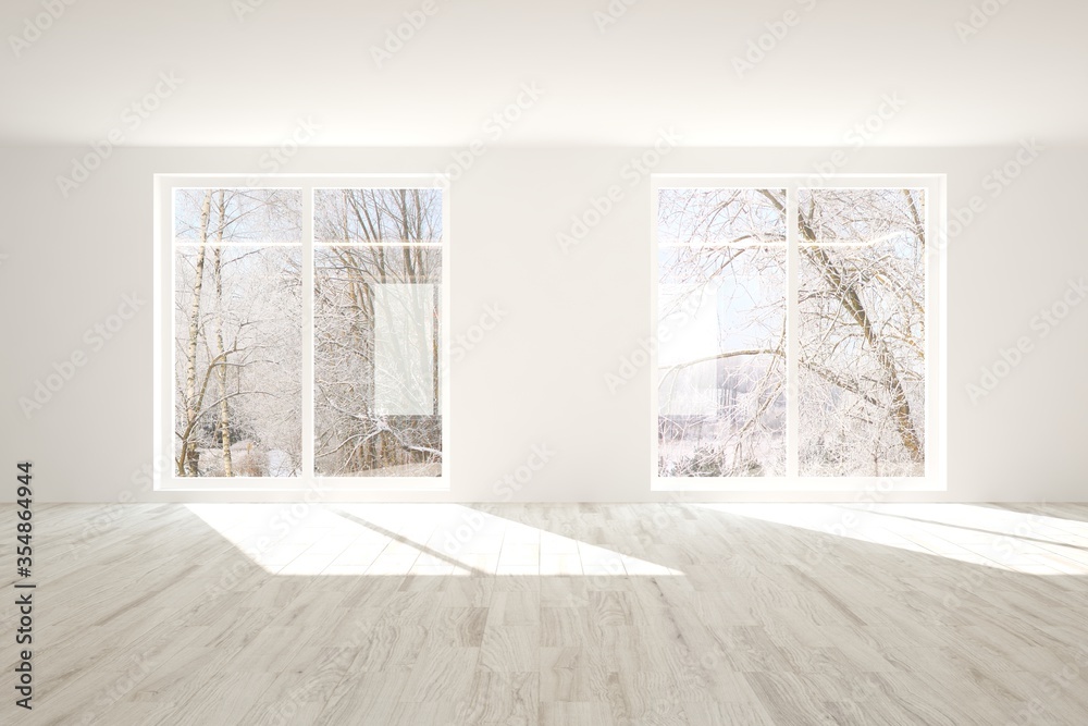 Fototapeta premium White empty room. Scandinavian interior design. 3D illustration