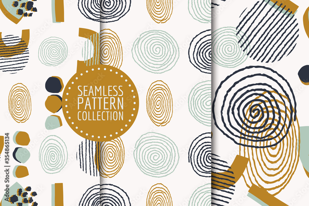 Plakat Abstract shapes seamless pattern collection. Vector design for paper, fabric, interior decor and cover