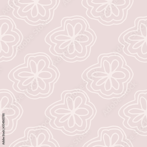 Ouline white flower bloom seamless pattern on light background. Romantic floral enless wallpaper,