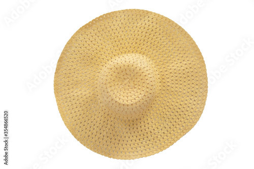 wicker hat in front of white background