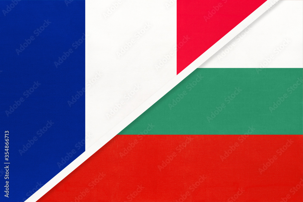 France and Bulgaria, symbol of two national flags from textile. Championship between two european countries.