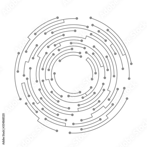 Abstract circuit board. Vector technology background. Round shape consisting of dots and lines
