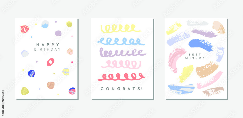 Set of creative universal cards. Colorful, abstract, geometric, collage posters. Best design for poster, card, invitation, placard, brochure, flyer. Vector. Isolated.