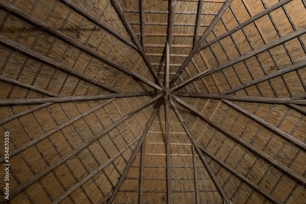 Reed roof. Historic farm.  Hoeve Marianne  interiorsWilhelminaoord. Frederiksoord Drenthe Netherlands. Maatschappij van Weldadigheid. Barn.