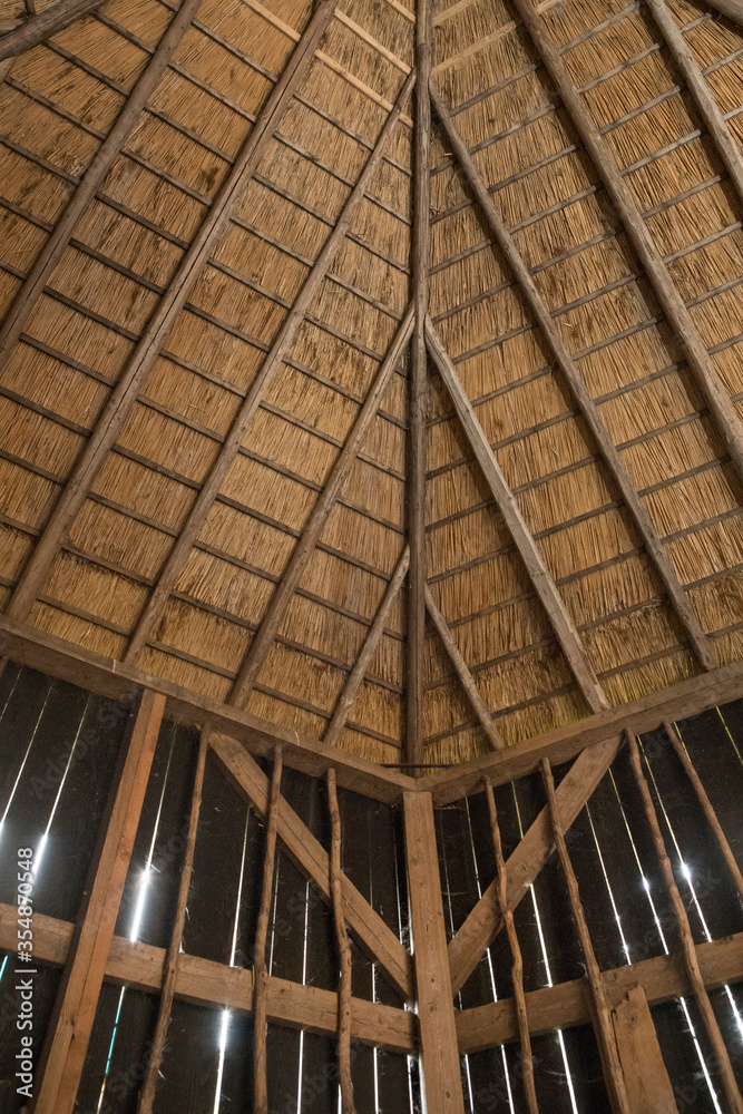 Reed roof. Historic farm.  Hoeve Marianne  interiorsWilhelminaoord. Frederiksoord Drenthe Netherlands. Maatschappij van Weldadigheid. Barn.