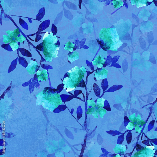 Fototapeta Naklejka Na Ścianę i Meble -  Flowers leaves seamless. Beautiful Floral Print Design textiles illustration. Ornament Floral Pattern. 