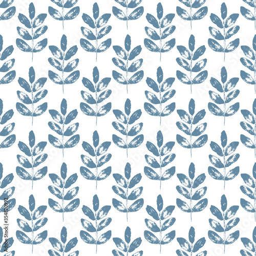 seamless pattern with brush painted leaves, vector botanical background