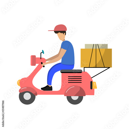 Online delivery service concept, online order tracking, delivery home and office. Delivery scooter with courier and supply box. Vector illustration food delivery design, vector stock illustration 