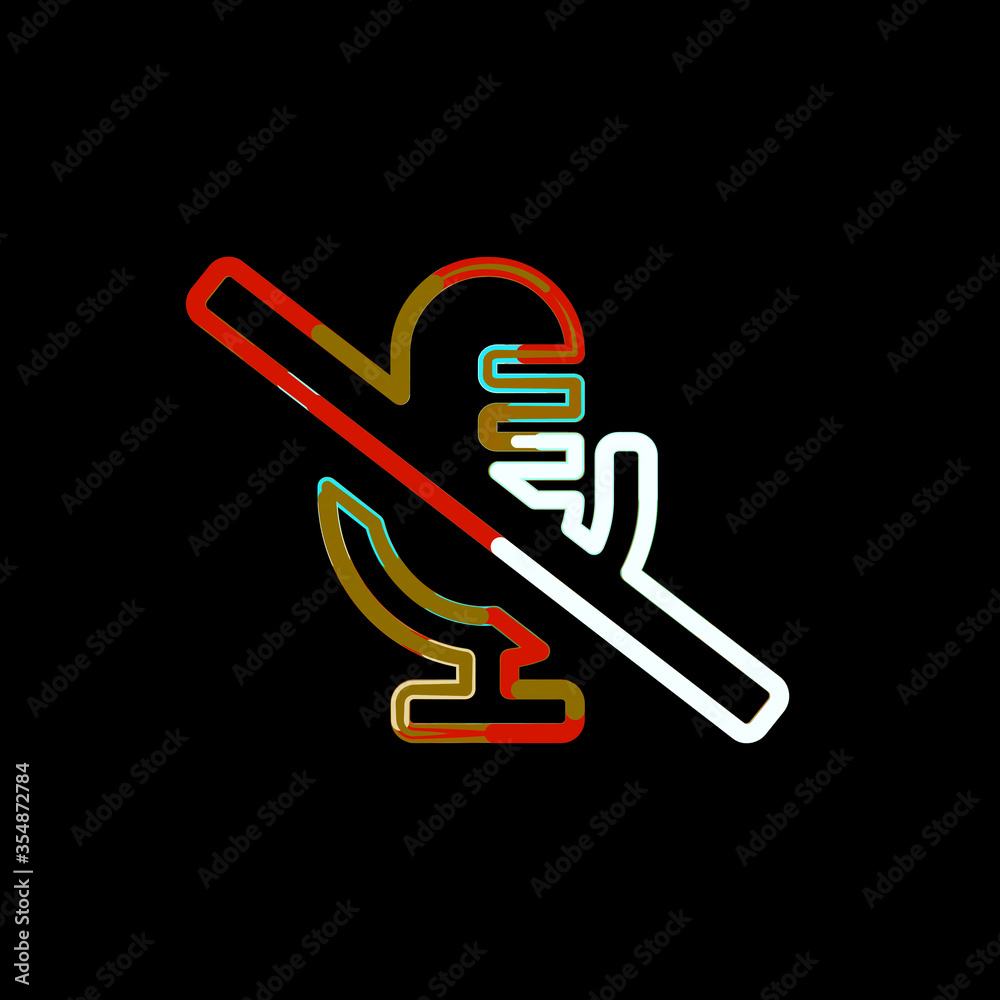 Symbol microphone slash from multi-colored circles and stripes. Red, brown, blue, white Symbol microphone slash from multi-colored circles and stripes. Red, brown, blue, white