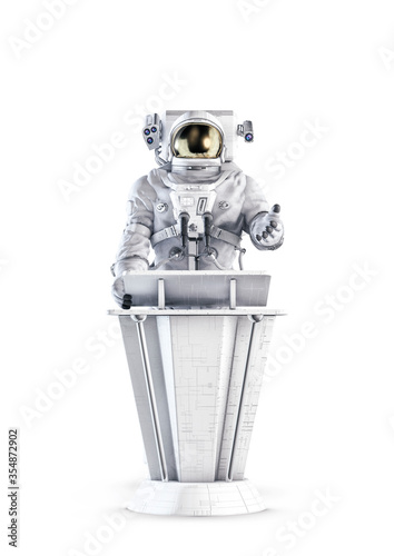 Фотография Astronaut keynote speaker / 3D illustration of space suit wearing male figure ho