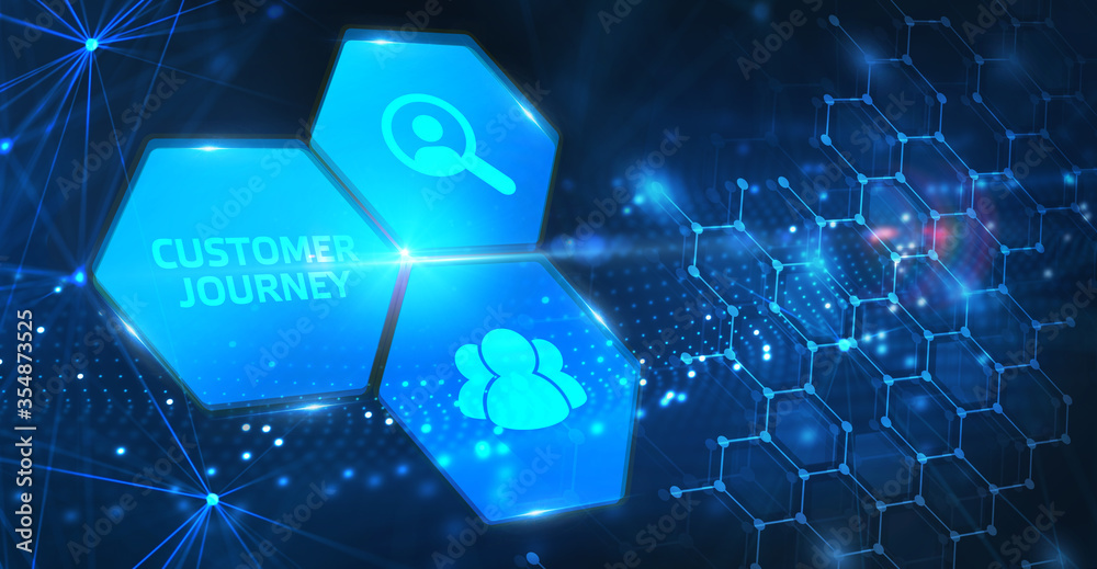 Inscription Customer journey on the virtual display. Business Technology Internet and network concept Inscription Customer journey on the virtual display. Business Technology Internet and network concept