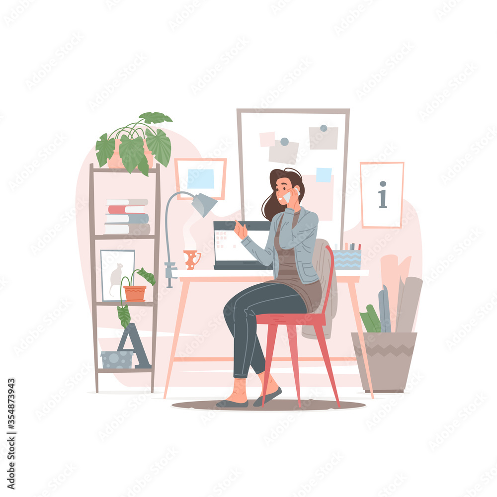 Female designer speaking on phone with client Female designer speaking on phone with client