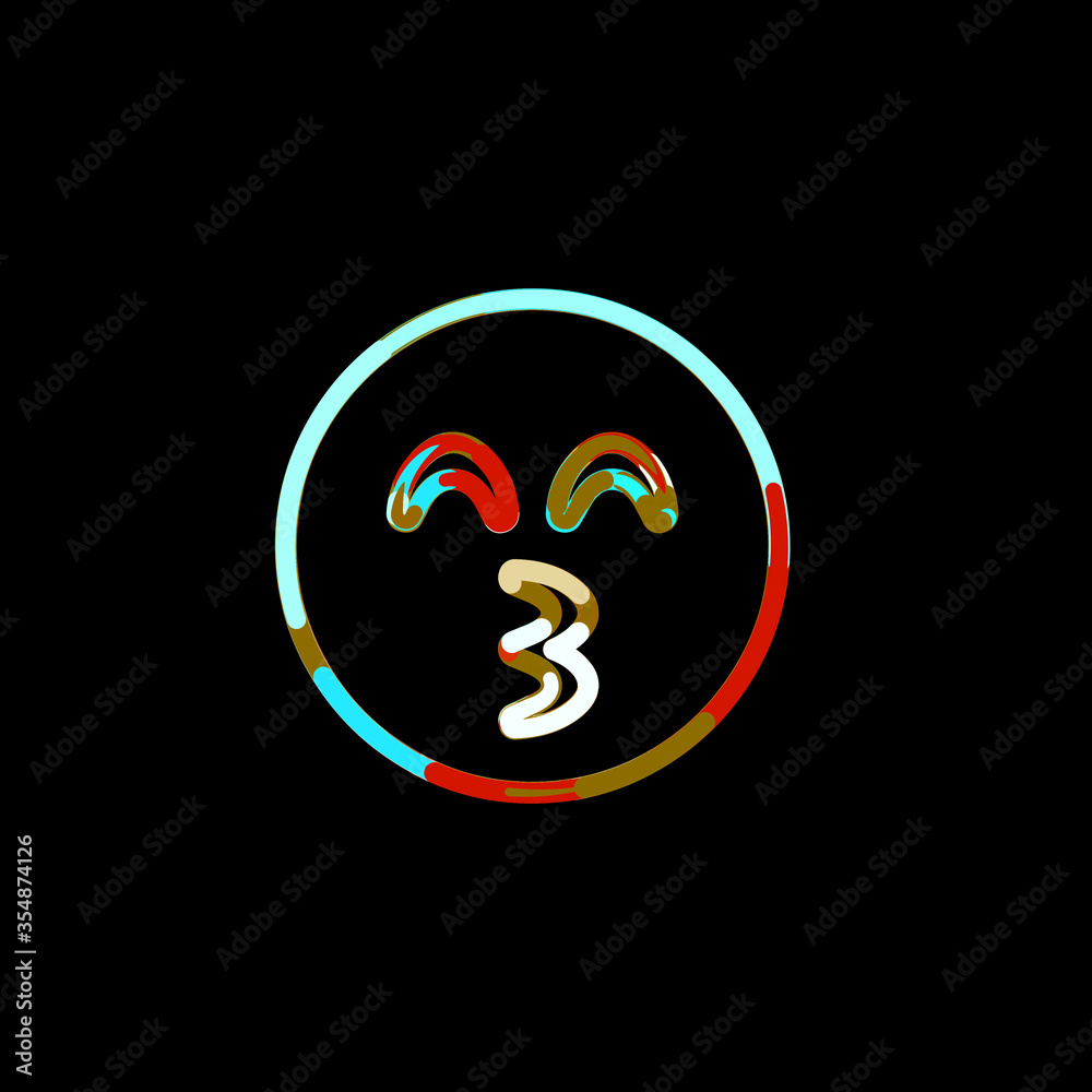 Symbol kiss beam from multi-colored circles and stripes. Red, brown, blue, white Symbol kiss beam from multi-colored circles and stripes. Red, brown, blue, white