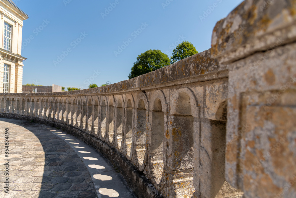 Medieval landmark royal hunting castle Fontainbleau near Paris in France and lake with white swans Medieval landmark royal hunting castle Fontainbleau near Paris in France and lake with white swans