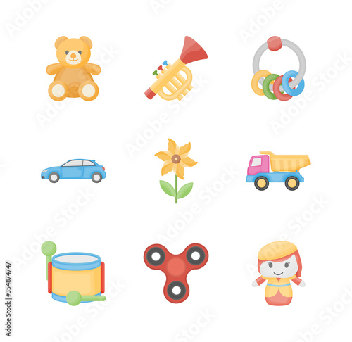 Toys For Kids Flat Icons 