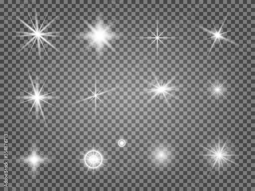 Star flare set. Lens light effect isolated. Special starlight ray collection. Abstract camera flashlight sparkle. Magic solar radiance
