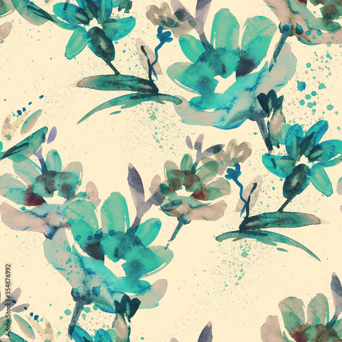 Watercolor Flowers Seamless Pattern.