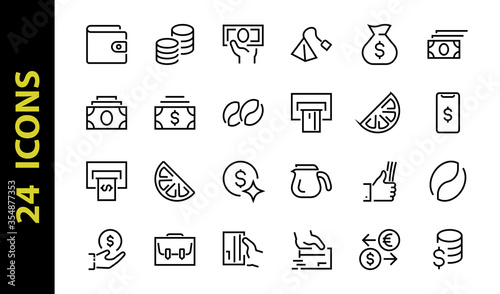 BUSINESS and FINANCE Thin Line Icon Set, contains icons such as Coins, Currency Exchange, Card Payment, Terminal and much more, Editable Line, Vector Illustration