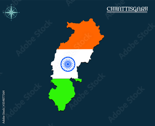 Modern map of CHHATTISGARH with india flag, india state map CHHATTISGARH , indian state infographics photo