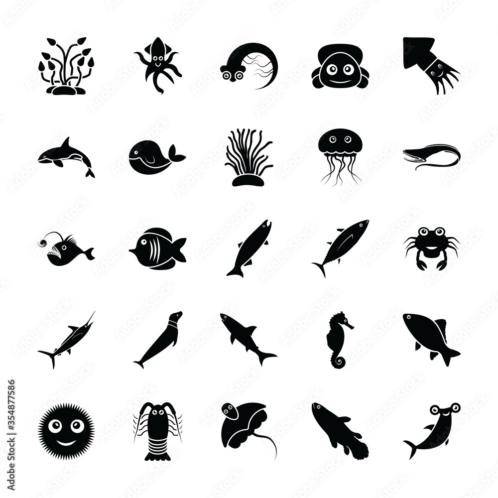 Fototapeta premium Marine Life Vector Set 